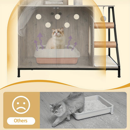 Kat Tree – Krabpaal – Katmeubel – Kat Huis – Katten Krabmeubel – 4-in-1 Multi-Level Design – Wasbare Kussens & Sisal Krabmat – Greige – Geschikt Voor Grote Binnenkatten