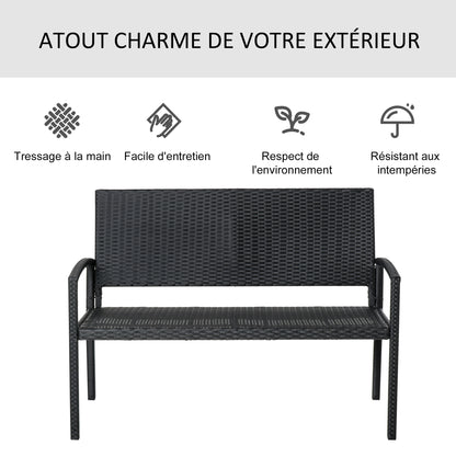 Tuinbank – Buitenbank – Tuinmeubel – Loungebank – Balkonbank – Zwart – Voor 2 Personen – Weerbestendig Epoxy Stalen Frame