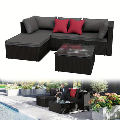 Loungeset – Tuinset – Hoekbank – Balkonset – Tuinmeubelen – Polyrattan – Gegalvaniseerd Stalen Frame – Inclusief Kussens