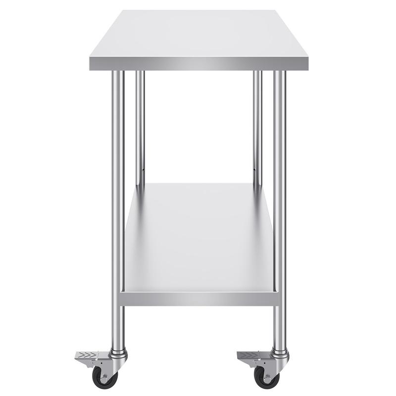 In hoogte verstelbare werkbank – Werktafel – Keukentafel – Werkbank op wielen – RVS werkblad – 3 Hoogteniveaus – Duurzaam roestvrij staal – 1219 x 610 x 955 mm