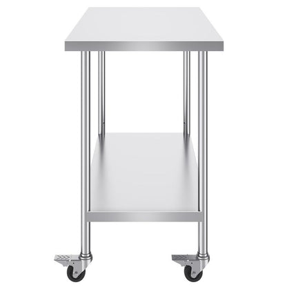 In hoogte verstelbare werkbank – Werktafel – Keukentafel – Werkbank op wielen – RVS werkblad – 3 Hoogteniveaus – Duurzaam roestvrij staal – 1219 x 610 x 955 mm