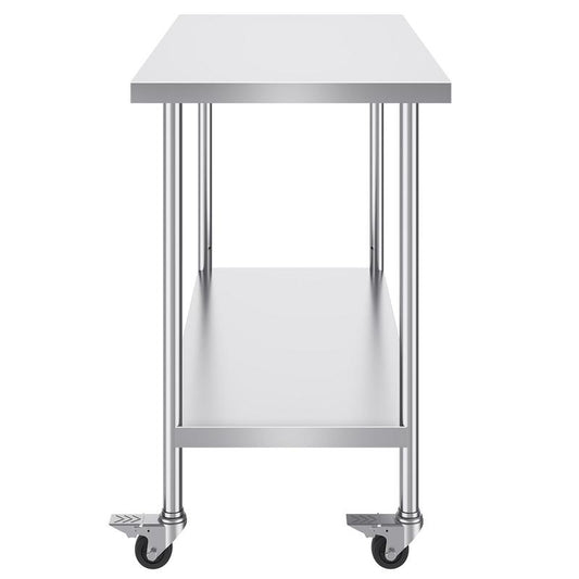 In hoogte verstelbare werkbank – Werktafel – Keukentafel – Werkbank op wielen – RVS werkblad – 3 Hoogteniveaus – Duurzaam roestvrij staal – 1219 x 610 x 955 mm