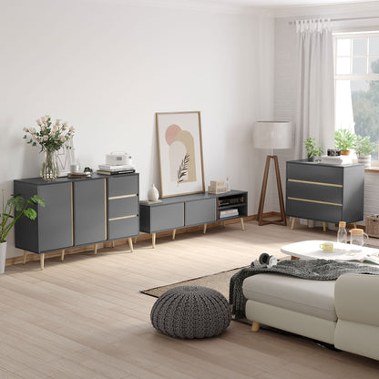 Scandinavisch Opbergmeubel – Dressoir – Kast – Sideboard – Ladenkast – Grijs Met Houten Accenten – 2 Deuren & 3 Laden – Compact 120x40x80 cm