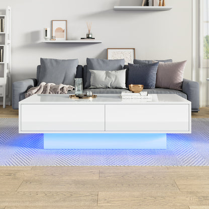 Salontafel – Woonkamertafel – Koffietafel – Bijzettafel – Tafel – Modern Hoogglans Wit – 2 Laden – 115x55x34 cm – Draagkracht 30 kg