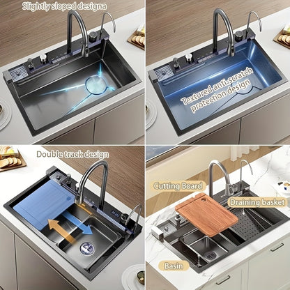 Keukenspoelbak – Spoelbak – Gootsteen – Wasbak – Spoelbakken – RVS Geborsteld – Enkele Bak 75x45 cm – Digitale Display – Uitneembare Uittrekbare Kraan