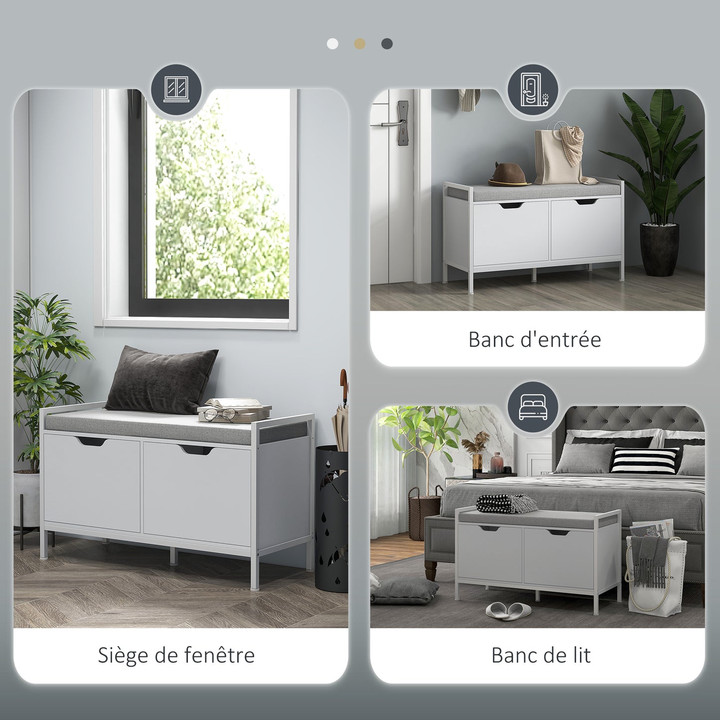 Schoenenkast – Schoenenbank – Schoenenrek – Opbergbank – Halmeubel – Wit – 2 Deuren – Comfortabel Zitkussen
