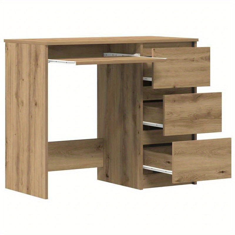 Modern Oak-Finish Composite Wood Desk - 90x45x76cm, Smooth & Moisture-Resistant, Anti-Warpage & Tear, Ideal for Home Office, Study, or Living Room, Stylish Minimalist Design with Storage Drawers, Desk Decor