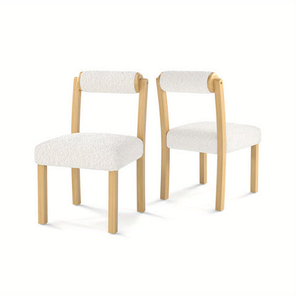 Eetkamerstoel – Houten Stoel – Keukenstoel – Dining Chair – Stoel Met Kussen – Set Van 2 Of 4 – Witte Faux Sherpa Bekleding – Stevig Rubberhouten Frame