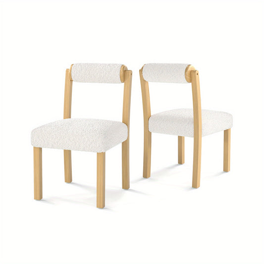 Eetkamerstoel – Houten Stoel – Keukenstoel – Dining Chair – Stoel Met Kussen – Set Van 2 Of 4 – Witte Faux Sherpa Bekleding – Stevig Rubberhouten Frame