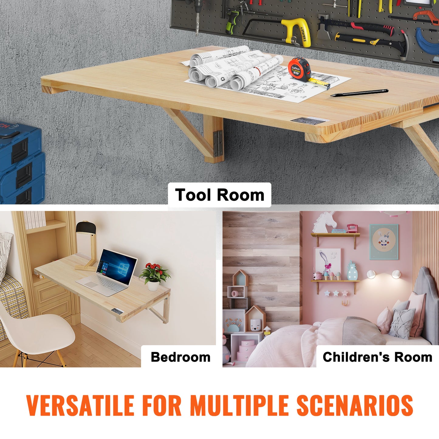 Wandtafel – Klaptafel – Opklapbare Werktafel – Muurtafel – Zwevende Tafel – 80x60 cm – 100% Grenenhout – Draagvermogen 45 kg