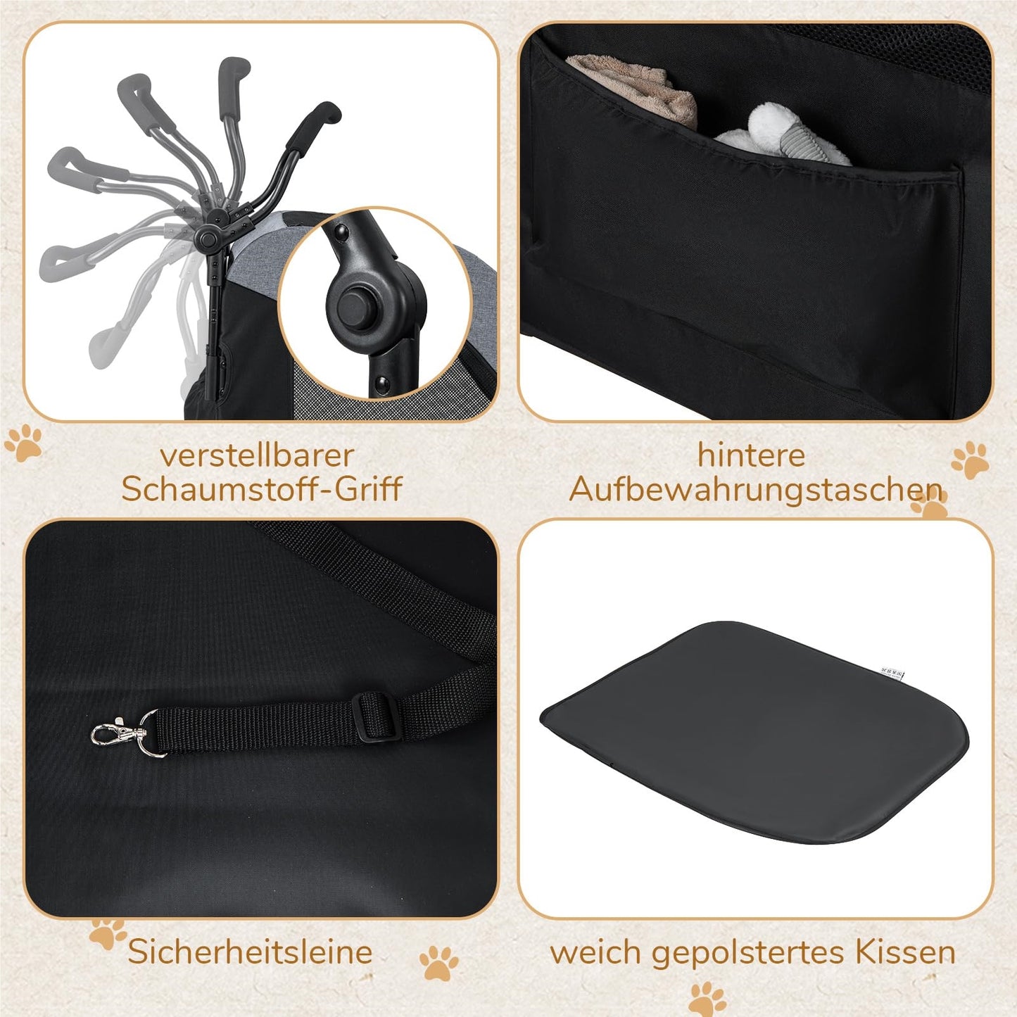 Hondenwagen – Hondenbuggy – Huisdier Trolley – Dierenwagen – Hondenwagen Opvouwbaar – Voor Middelgrote en Grote Honden – Met Mesh Ramen en Verstelbaar Handvat – Grijs