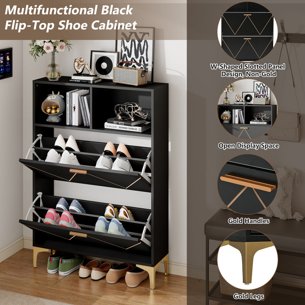 Schoenenkast – Schoenenrek – Schoenenopberger – Halmeubel – Opbergkast – 4-Deurs – Vrijstaand – Metaal & MDF – Compact Vertical Design 80x25x117 cm