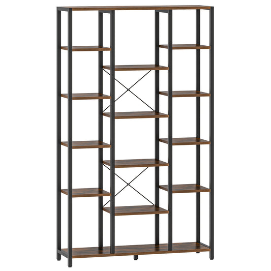Boekenkast – Boekenkast Vakkenkast – Wandkast – Opbergkast – 6 Lagen Met 15 Open Planken – Verstelbare Planken – Vintage Kleur – 30x100x170 cm – Metaal En Hout