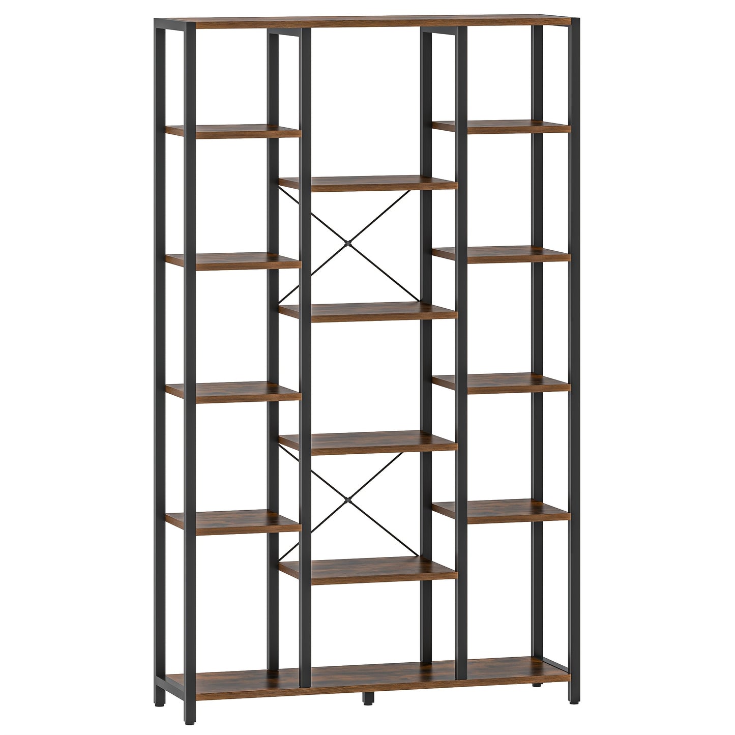 Boekenkast – Boekenrek – Vakkenkast – Opbergkast – Wandkast – 6-laags – 15 Open Vakken – Verstelbare Planken – Stalen Frame