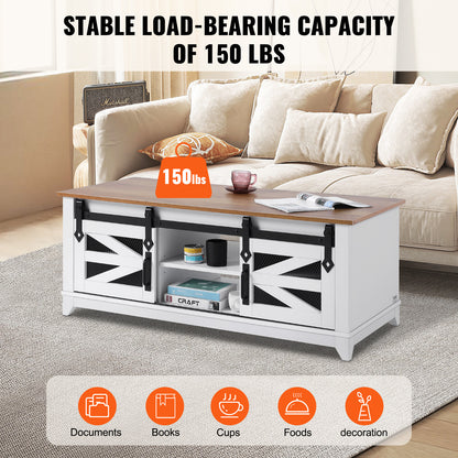 Salontafel – Koffietafel – Woonkamertafel – Bijzettafel – Tafel – 48 inch – Dubbel Blad Met Opbergruimte – Schuifdeuren Met Metalen Mesh