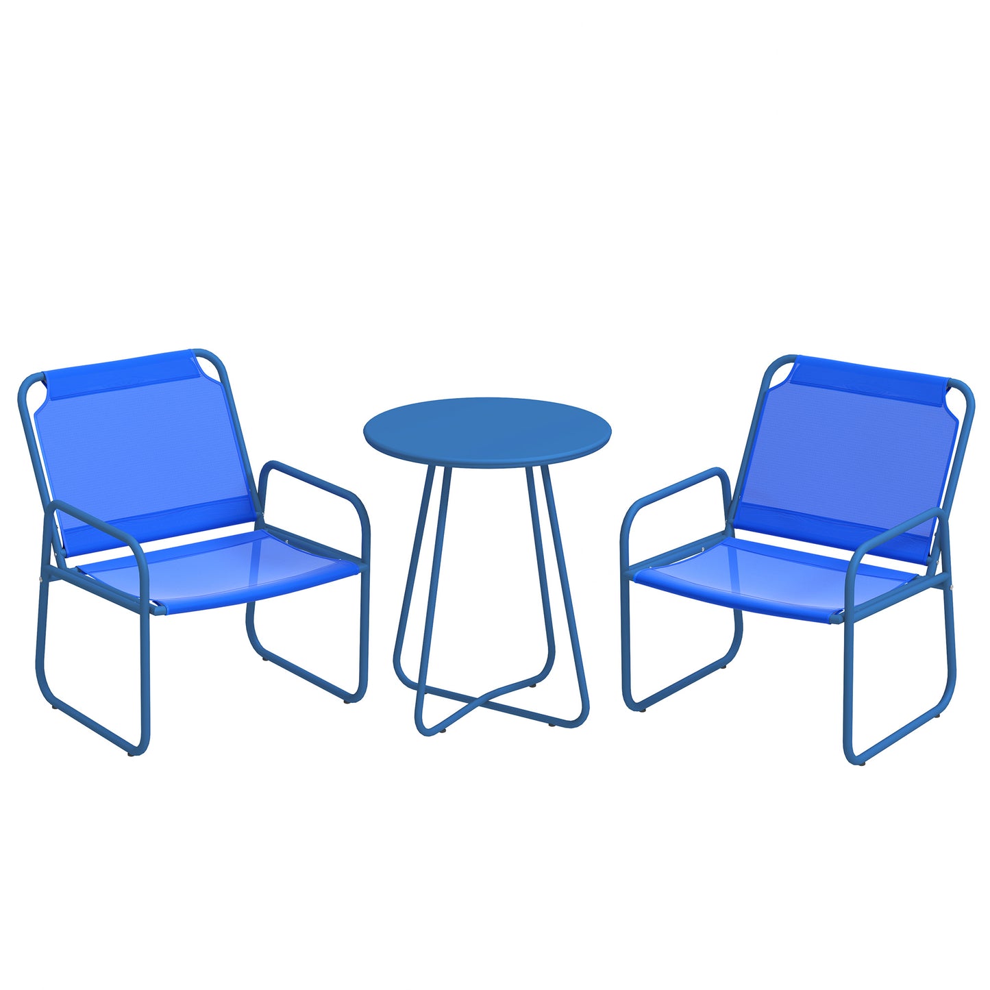 Tuinset – Tuinmeubilair – Terrasset – Bistroset – Loungeset – 2 Stoelen en Ronde Tafel – Stalen Frame en Ademend Textileen – Donkerblauw