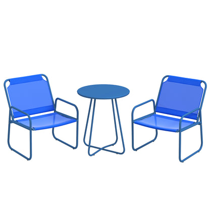Tuinset – Tuinmeubilair – Terrasset – Bistroset – Loungeset – 2 Stoelen en Ronde Tafel – Stalen Frame en Ademend Textileen – Donkerblauw
