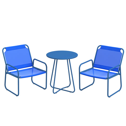 Tuinset – Tuinmeubilair – Terrasset – Bistroset – Loungeset – 2 Stoelen en Ronde Tafel – Stalen Frame en Ademend Textileen – Donkerblauw