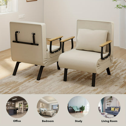Klapbed – Vouwbed – Opklapbed – Logeerbed – Eenpersoonsbed – Multifunctioneel – Traagschuimmatras – Houten Armleuningen – Beige