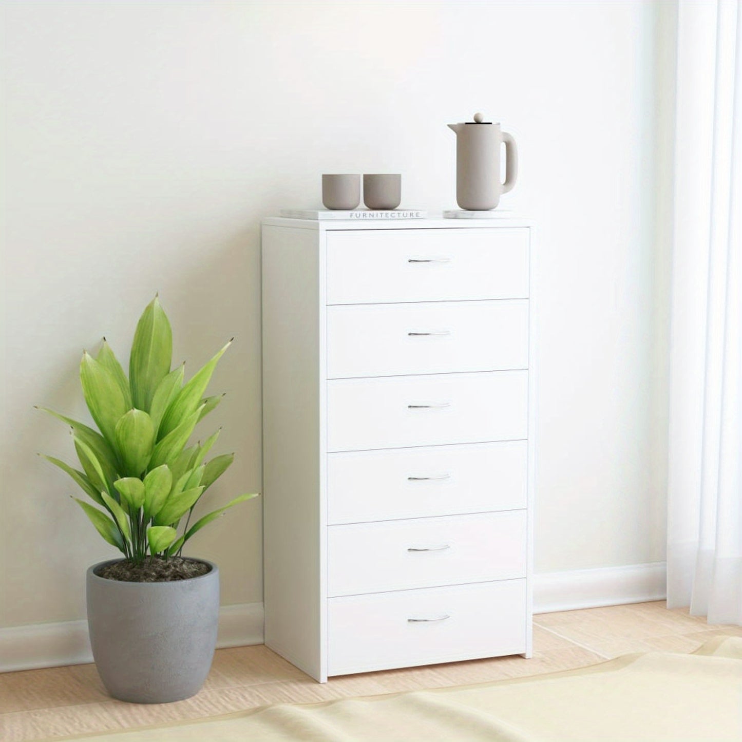 Dressoir – Sideboard – Opbergkast – Ladekast – Commode – 6 Laden – Wit – 50x34x96 cm – Gemaakt van Duurzaam Engineered Wood