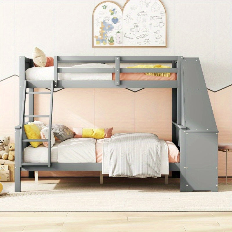 Stapelbed – Etagebed – Hoogslaper – Kinderbed – Slaapbank – Modern Grijs – Met Bureau en Opbergruimte – Veiligheidsreling – Ruimtebesparend Ontwerp