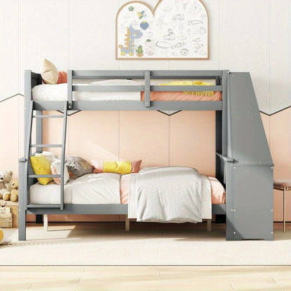 Stapelbed – Etagebed – Hoogslaper – Kinderbed – Slaapbank – Modern Grijs – Met Bureau en Opbergruimte – Veiligheidsreling – Ruimtebesparend Ontwerp