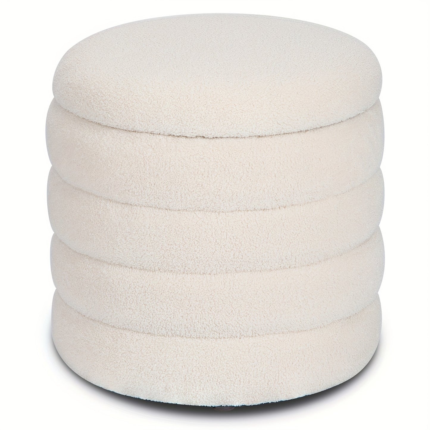Opberg Poef – Opbergkruk – Zitkist – Hocker – Opbergbox – Rond – Wit – Polyester Bekleding – Flip-Top Deksel – Compact & Multifunctioneel