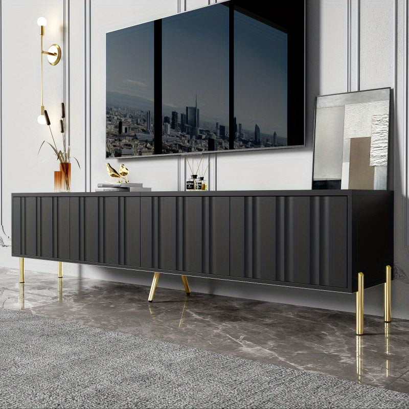 TV-meubel – TV-kast – TV-dressoir – Mediameubel – Tv-meubel met opbergruimte – 190 cm breed – Gouden poten en Soft-Close deuren - Zwart