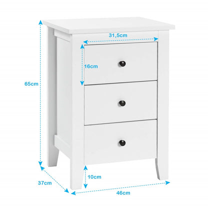 Nachtkastje – Bedtafel – Bedzijtafeltje – Nachtkast – Opbergkast – 2 stuks – 3 lades – Wit MDF – 46x37x65 cm