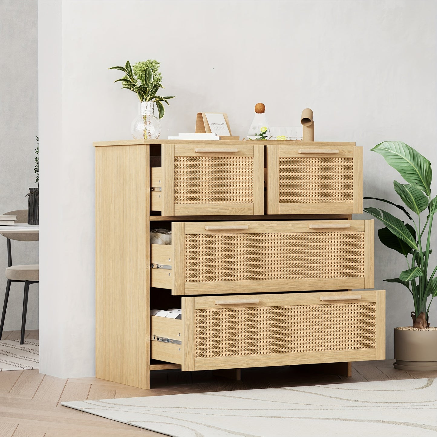 Ladekast – Ladenkast – Kommode – Dressoir – Opbergkast – 4 Lades – Massief Hout Handgrepen – 80x80x38 cm