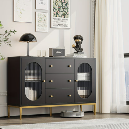 Ladekast – Kast – Opbergkast – Dressoir – Zijkast – Wit Zwart Hout – Verstelbare Planken – 3,2+ Kubieke Voet Capaciteit