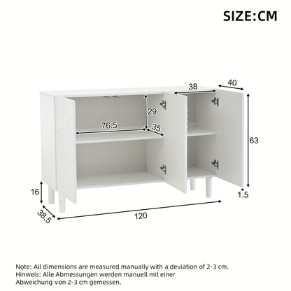 Large Capacity Modern Metal Storage Cabinet with 3 Doors & Adjustable Partitions - Heavy-Duty Contemporary Sideboard with Spacious Drawers, 120x38.5x79cm, MDF-Like for Living Room, Bedroom, Hallway - Space-Saving Furniture