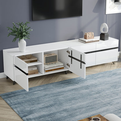 TV-meubel – TV-kast – Lowboard – Entertainmentmeubel – Tv-dressoir – Hoogglans Wit – 180x40x49 cm – 4 Kasten Met Verstelbare Planken