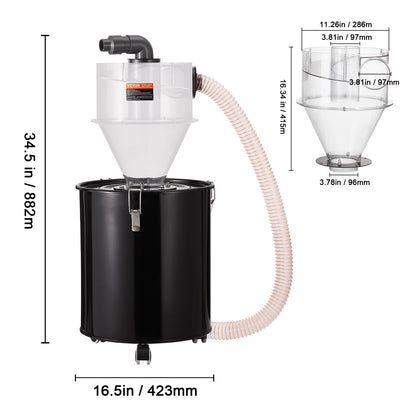 Stofafscheider – Cycloonfilter – Stofzuiger Voorafscheider – Stofvanger – Stofopvangtank – Transparant Ontwerp – 50L Metalen Tank