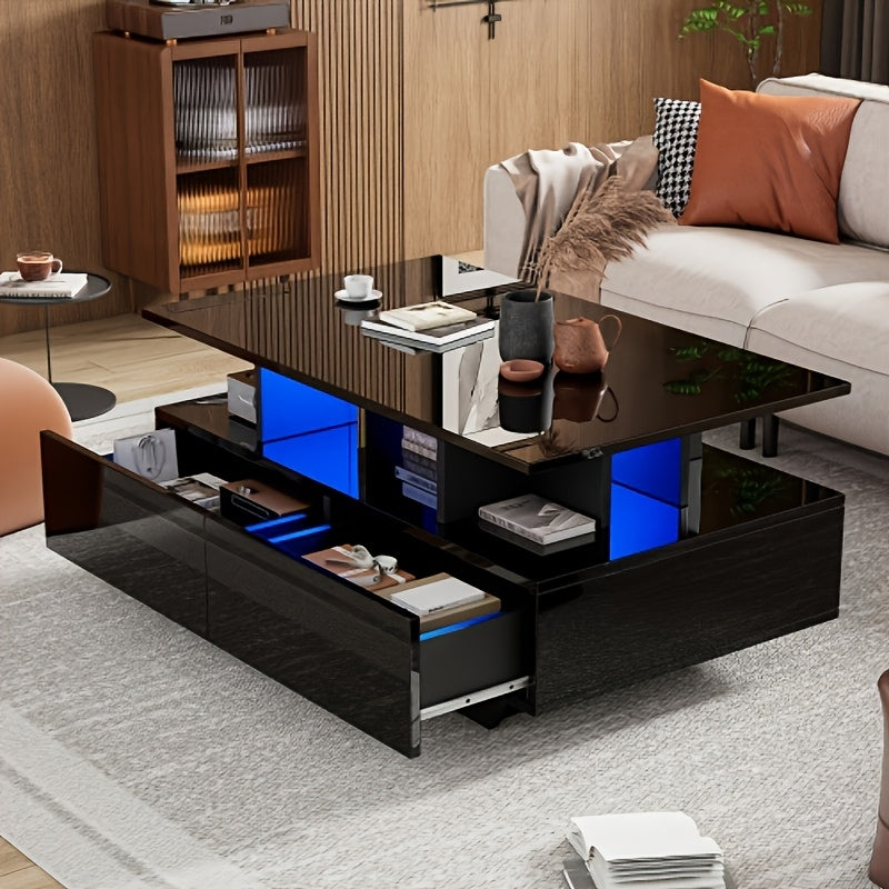Moderne Salontafel – Bijzettafel – Koffietafel – Tafel Met Laden – Zwarte Hoogglans – 90x55x41 cm – 30 kg Draagvermogen