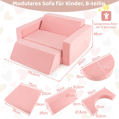 Kinderbankje – Kindersofa – Kinderzetel – Kinderfauteuil – Peuterbank – Modulaire 8-delige Set – Zachte Wasbare Hoes – Speels Design