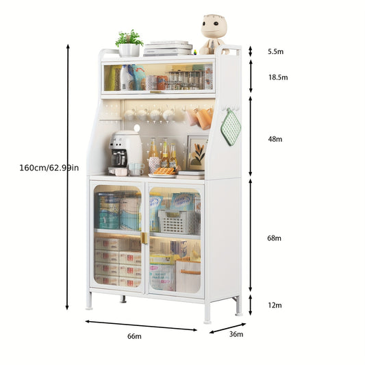 Keukenkast – Opbergkast – Buffetkast – Magnetronkast – Koffiebarkast – Verstelbare Planken – Gietijzeren Materiaal – Wit Design