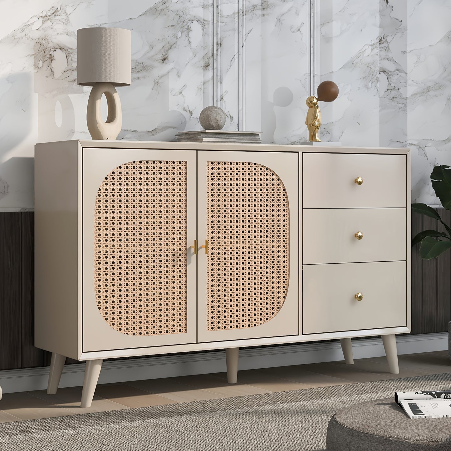 Sideboard – Dressoir – Opbergkast – Ladekast – TV-meubel – Khaki – Ruime Opbergruimte – Stevige Constructie