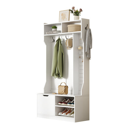 Garderobekast – Kledingkast – Halmeubel – Opbergkast – Kapstok – Wit – Met Bankje – 6 Haken – Ruimtebesparend – Eenvoudige Montage Zonder Gereedschap – 100x186x40 cm