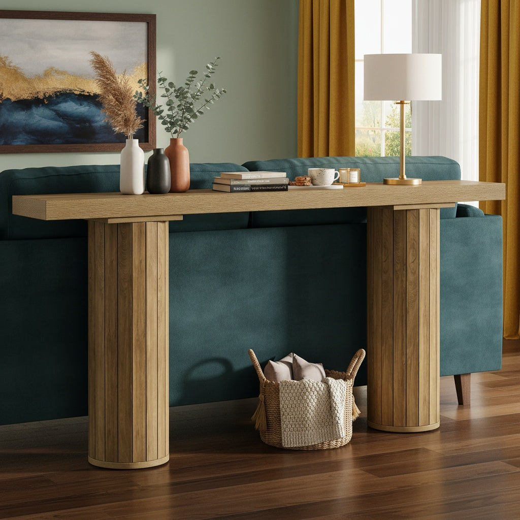 Sidetable – Consol tafel – Haltafel – Wandtafel – Sofa tafel – Extra Lang 160 cm – Duurzaam MDF Met Taps Toelopende Houten Poten