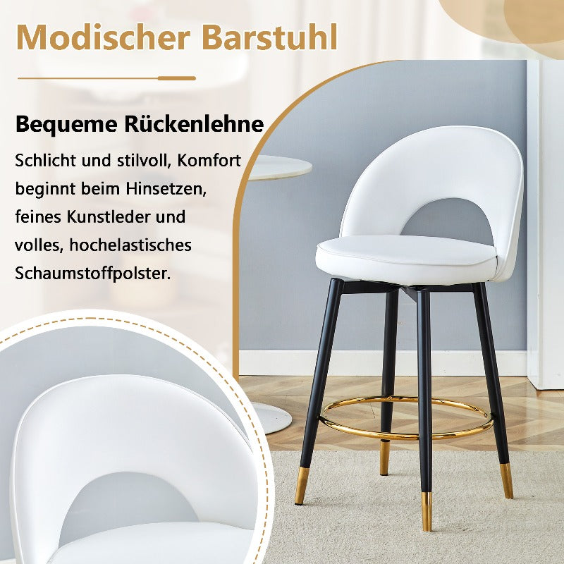Witte PU Barkruk – Keukenkruk – Barstoel – Stoel Met Zitting – Kruk Met Rugleuning – 360 Graden Draaibaar – Verstelbare Hoogte