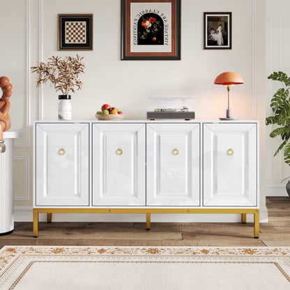 Dressoir – Sideboard – Opbergkast – Ladekast – Wandkast – Hoogglans Wit – Gouden Accenten – 140x80x40 cm – Ruime Opbergruimte
