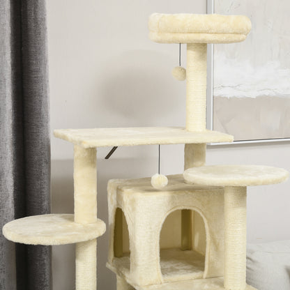Krabpaal – Kattenboom – Kattenhuis – Krabmeubel – Kattenpaal – 171 cm Hoog – Met 2 Nestjes en 6 Platforms – Natuurlijk Sisal & Hangpompons