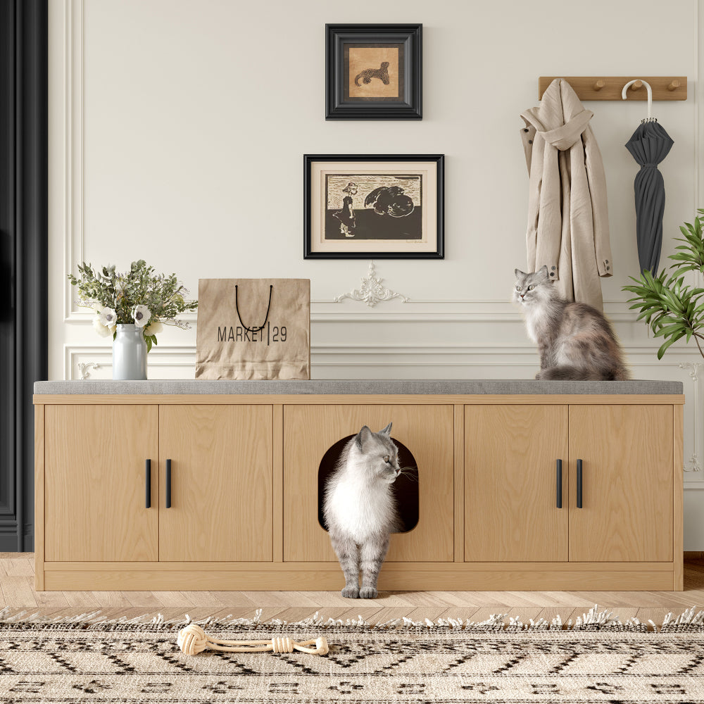 Krabmeubel – Kattenmeubel – Krabpaal – Kattenhuis – Krabplank – Moderne Sideboard Kast – Verborgen Kattenboom – Ventilatiesysteem – 140x40x45,5 cm – Duurzaam Niet-Hout Materiaal