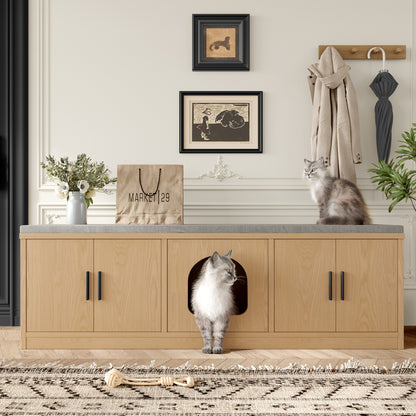 Krabmeubel – Kattenmeubel – Krabpaal – Kattenhuis – Krabplank – Moderne Sideboard Kast – Verborgen Kattenboom – Ventilatiesysteem – 140x40x45,5 cm – Duurzaam Niet-Hout Materiaal