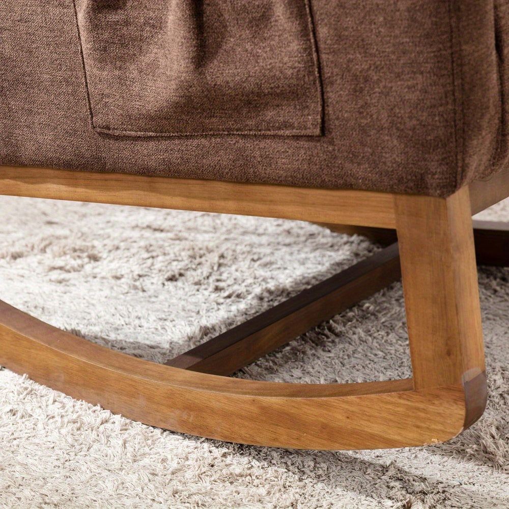 Schommelstoel – Relaxstoel – Fauteuil – Loungestoel – Accentstoel – Mid-Century Modern Design – Hoog Gewatteerd Rugkussen – Koffiebruin Met Memory Foam