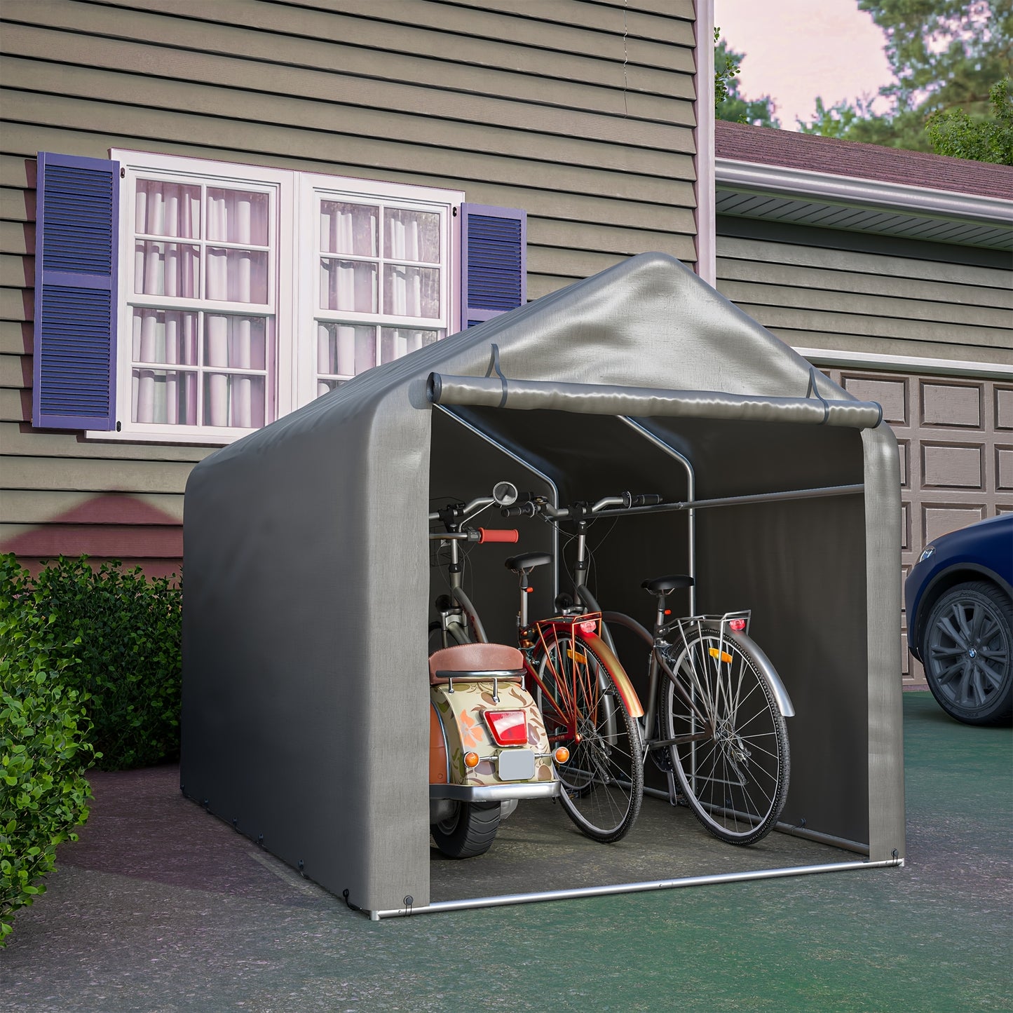 Fietsenstalling – Fietsberging – Fietsenhok – Gereedschapsschuur – Tuinhuisje – 160x220x165 cm – Waterdicht PE Materiaal – Rolluikdeur