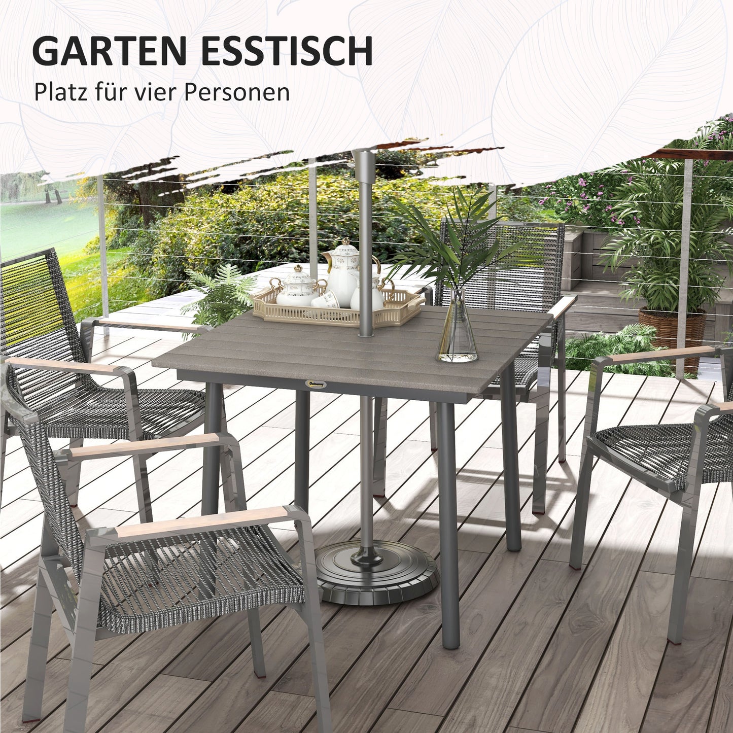 Tuintafel – Buiten tafel – Terrastafel – Eettafel – Loungtafel – Donkergrijs – Weerbestendig Aluminium – Parasolgat 90x90x75 cm