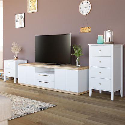 Ladekast – Ladeblok – Dressoir – Opbergkast – Kommode – Modern Wit – 5 Lades – MDF & Massief Hout – Ruimtebesparend Compact Design – Geruisloze Laden