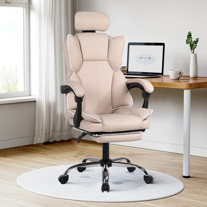 Gamingstoel – Bureaustoel – Game Chair – Werkstoel – Stoel Beige met Gouden Accenten – Ergonomisch Ontwerp – Verstelbare Hoogte